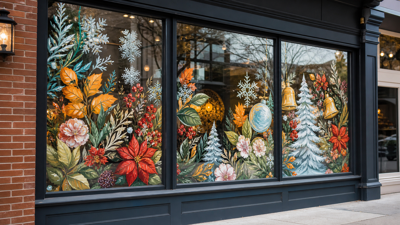 Schaufenster mit saisonaler handgemalter Gestaltung